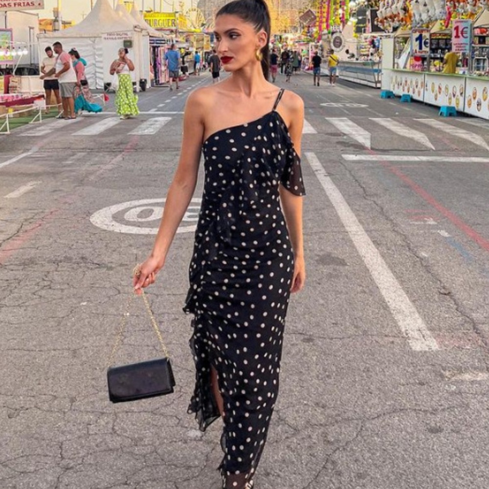 New Zara Polka Dot Ruffle Dress